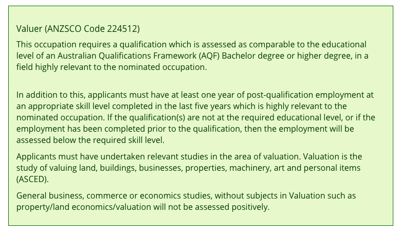 valuer skill assessment